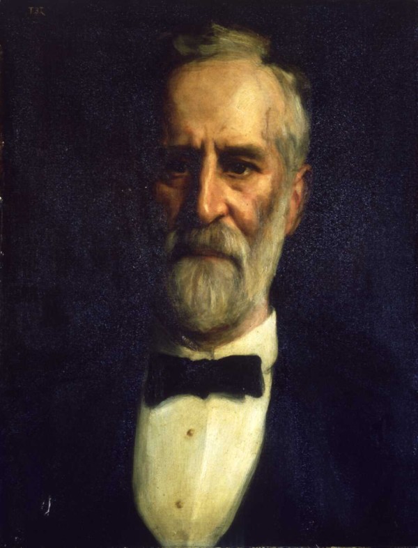 A painted portrait of a white man with a grey beard